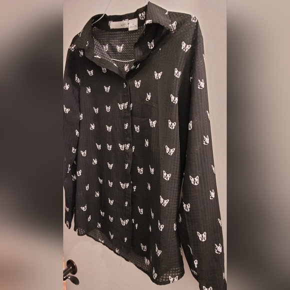 Kersh Brand, sheer blouse, pug dog print, Size l, Preloved - Picture 4 of 4